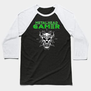 Metalhead Gamer Demon Skull Green Baseball T-Shirt